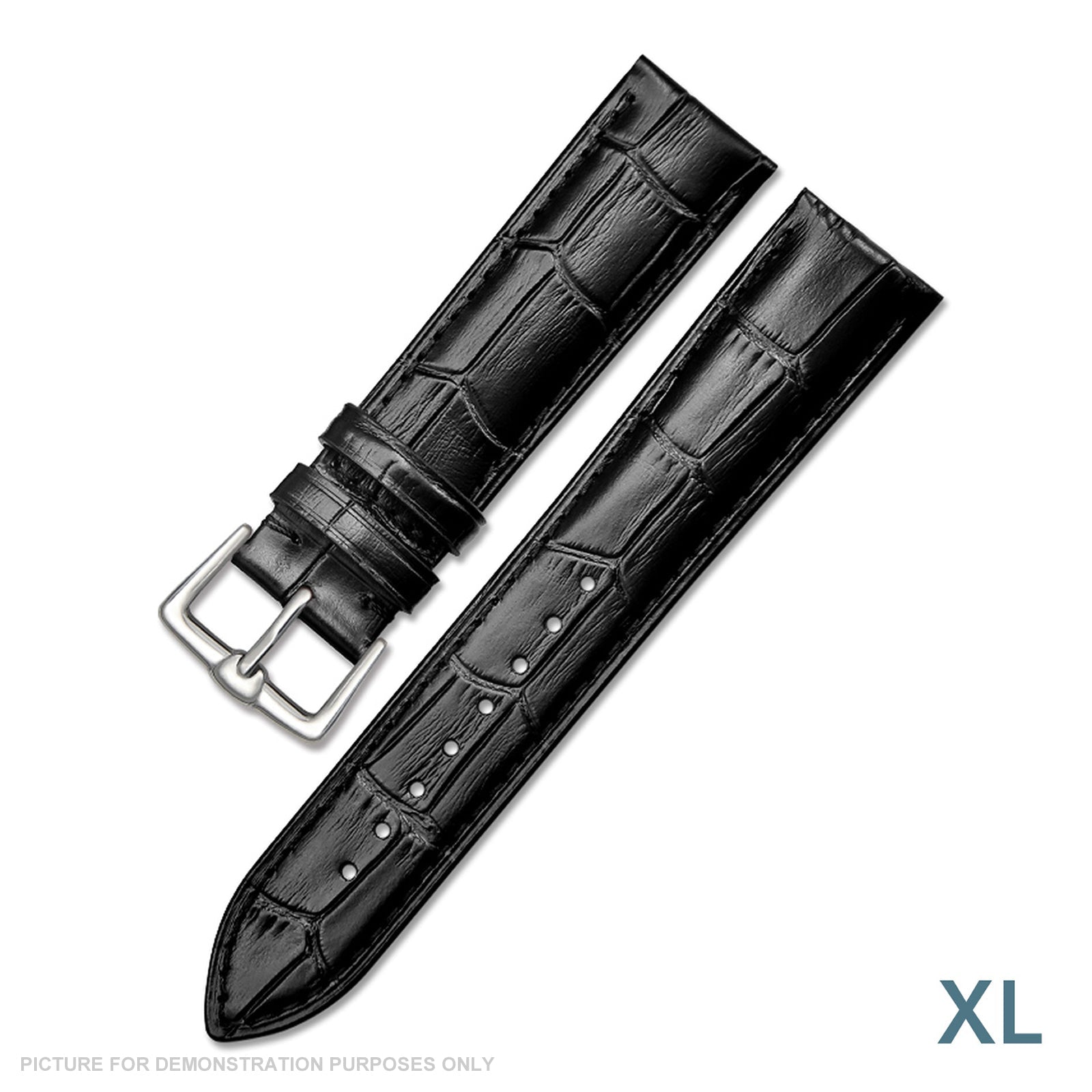 Time King 18mm Leather Crocodile Grain Watch Strap XL - Black